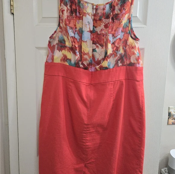 Dressbarn Womens 18 Floral Sleeveless Orange Dress - Picture 2 of 5